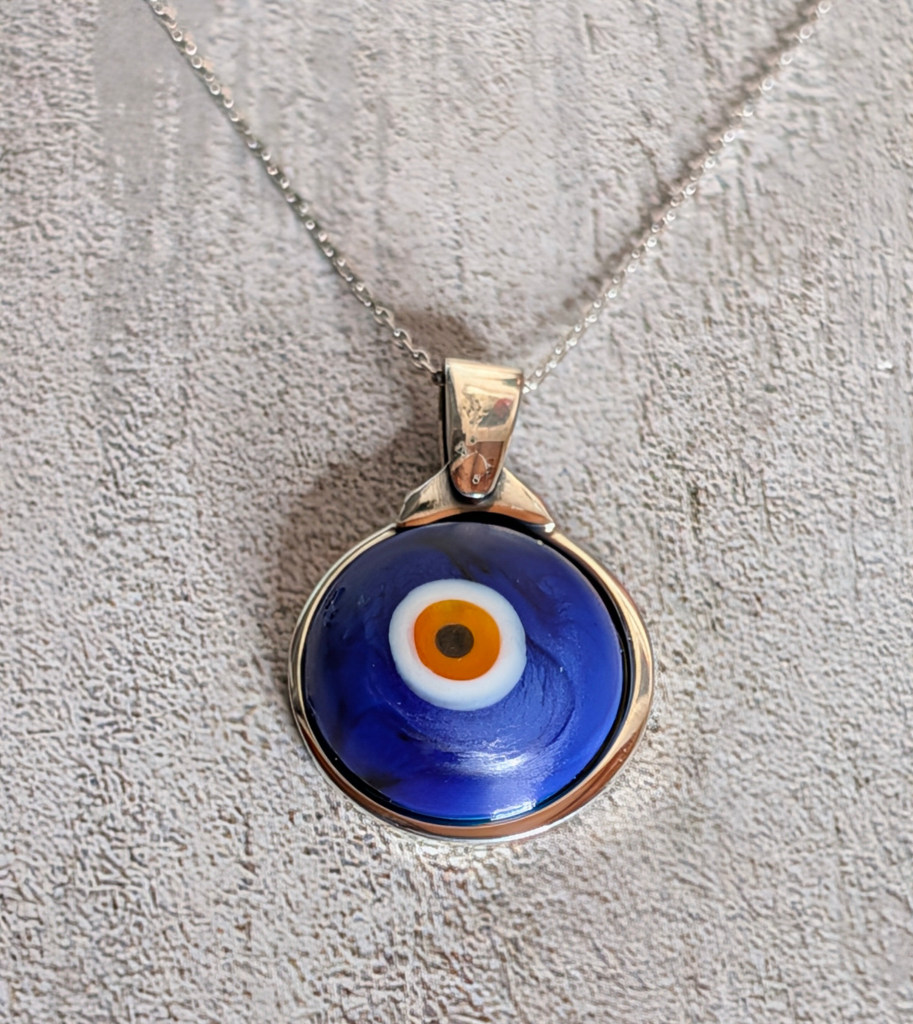 Sterling Silver & Blue Lapis Evil Eye Pendant Necklace