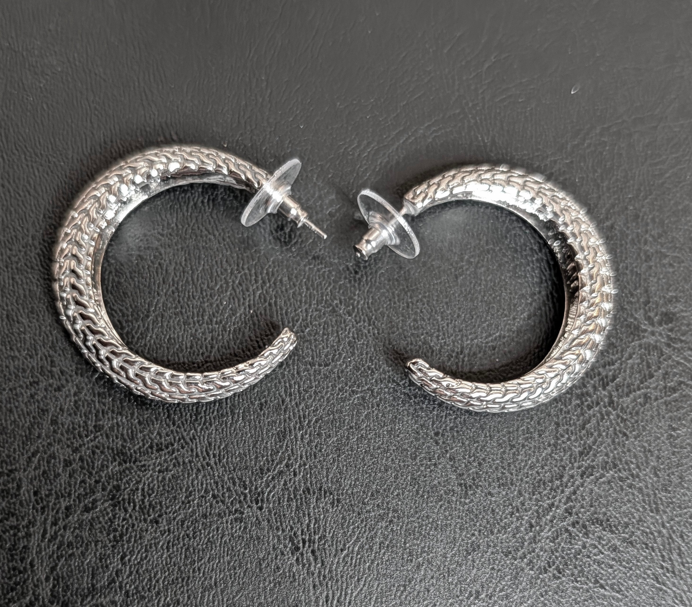 Large Braided Silver Plated Hoop Earrings
