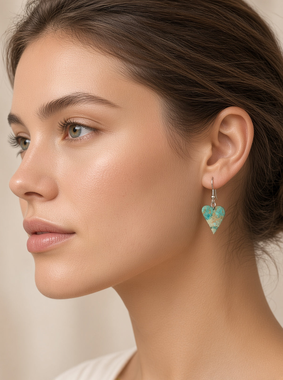 Handcrafted Turquoise Heart Slab Sterling Silver Earrings