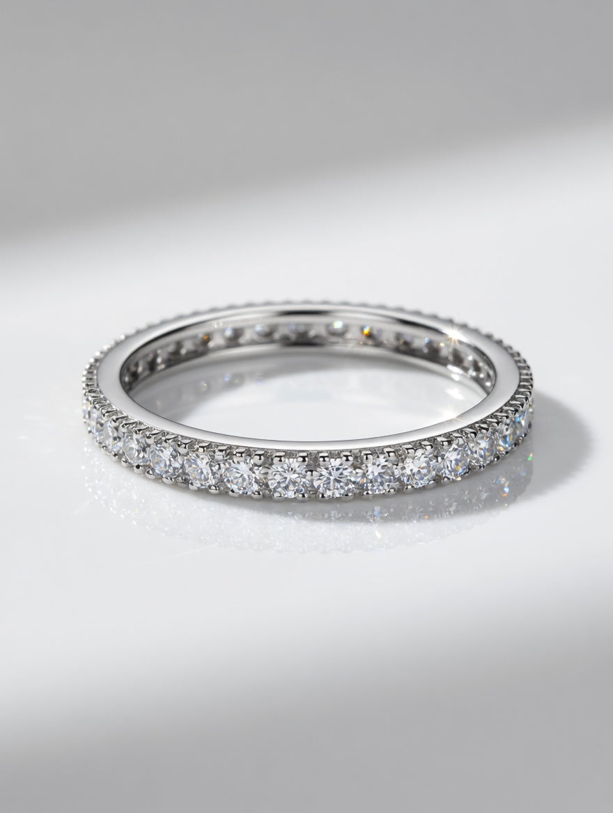 Sterling Silver Pavé CZ Simplistic & Dazzling Eternity Ring Size 10