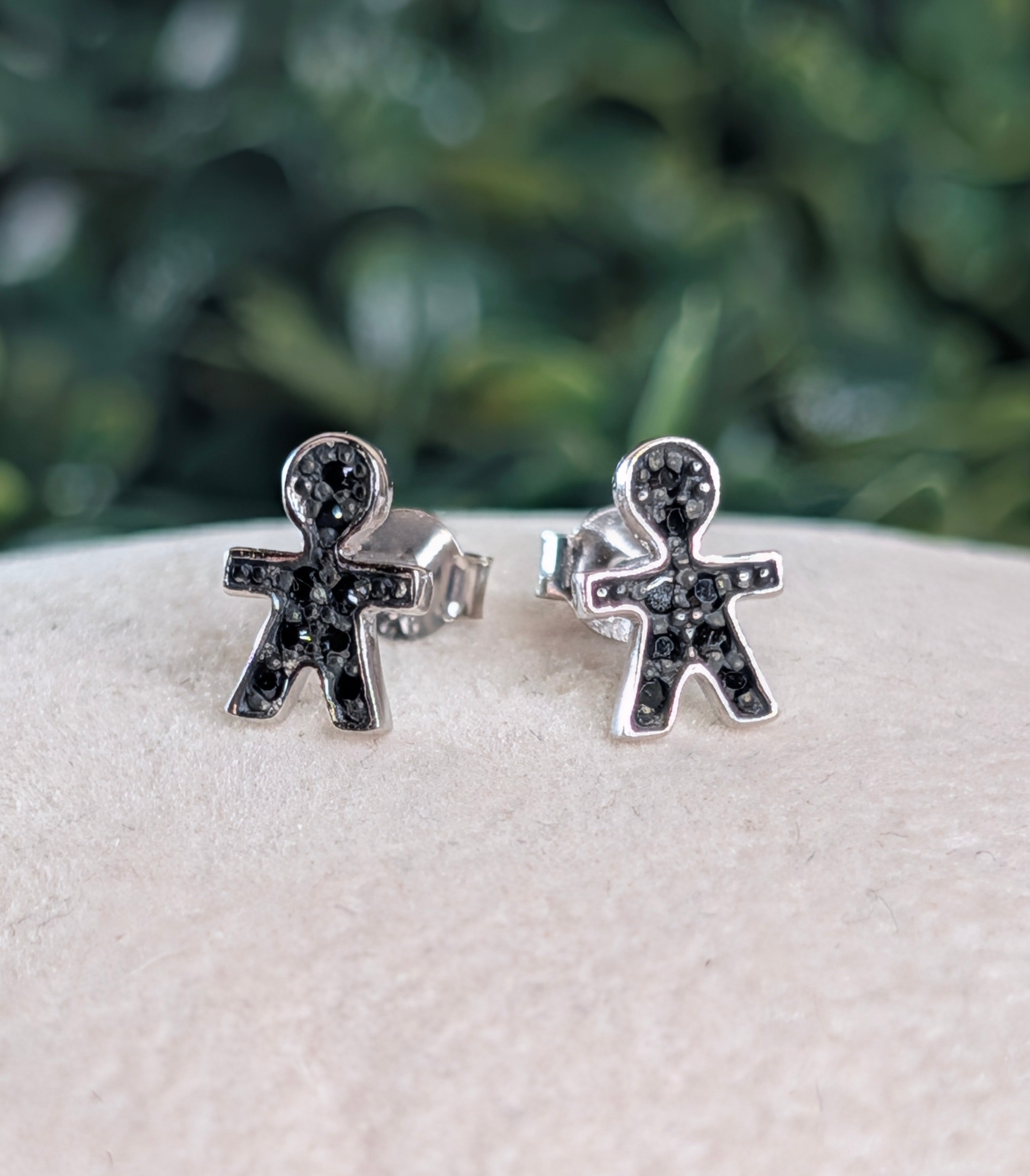Sterling Silver Black CZ "Shape Of You" Stick Figure Pendant & Earrings Jewelry Set