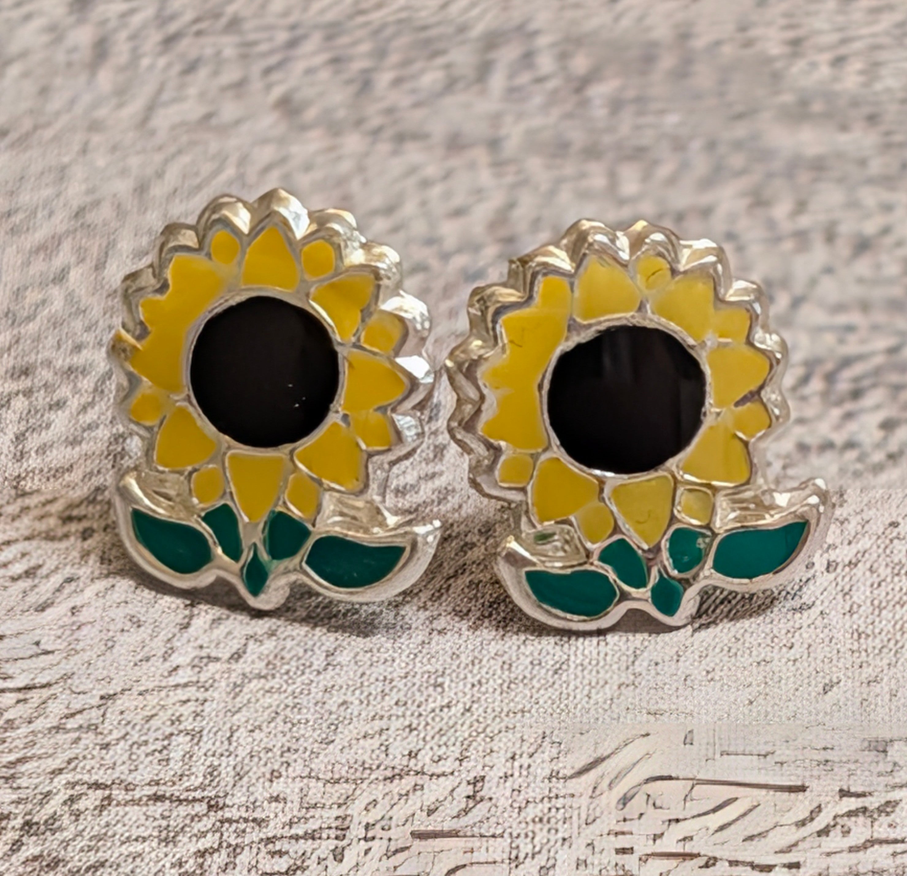 Sunflower Sterling Silver Stud Earrings