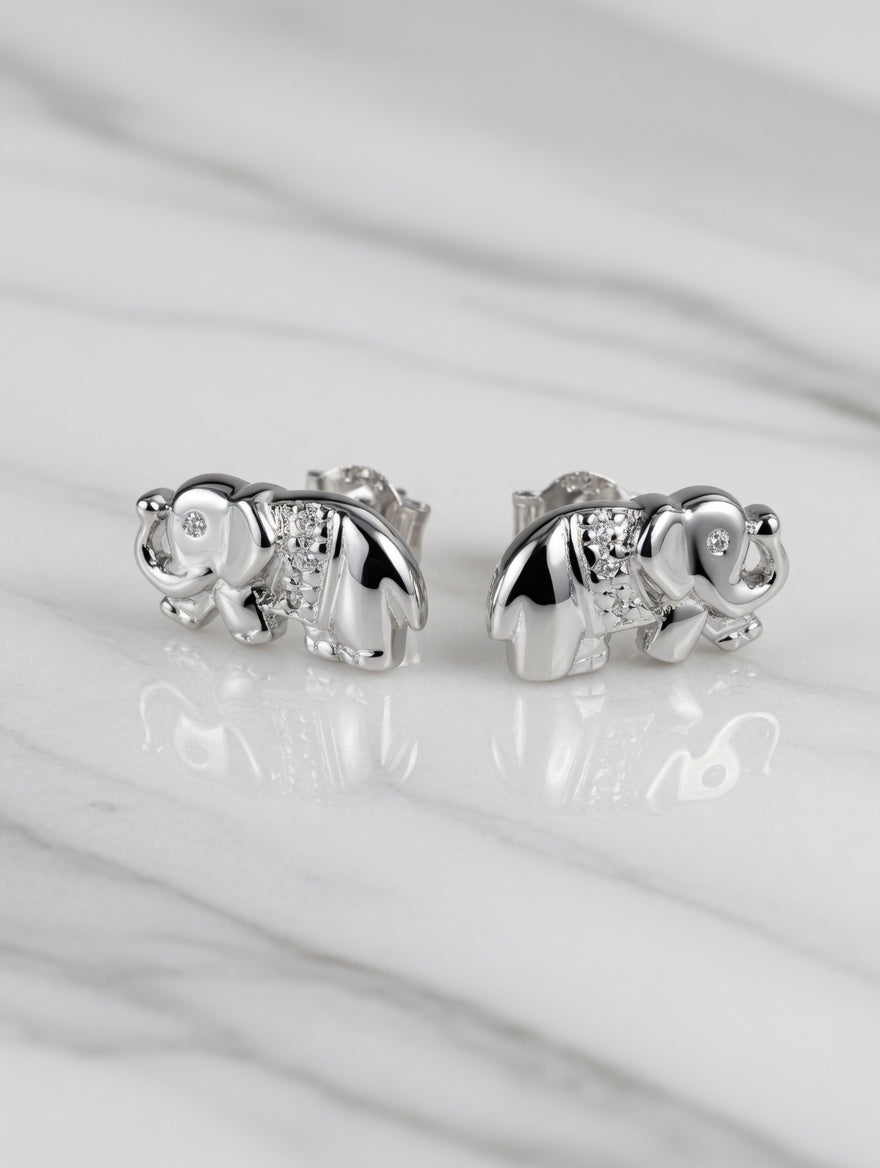 Sterling Silver Elephant Stud Earrings