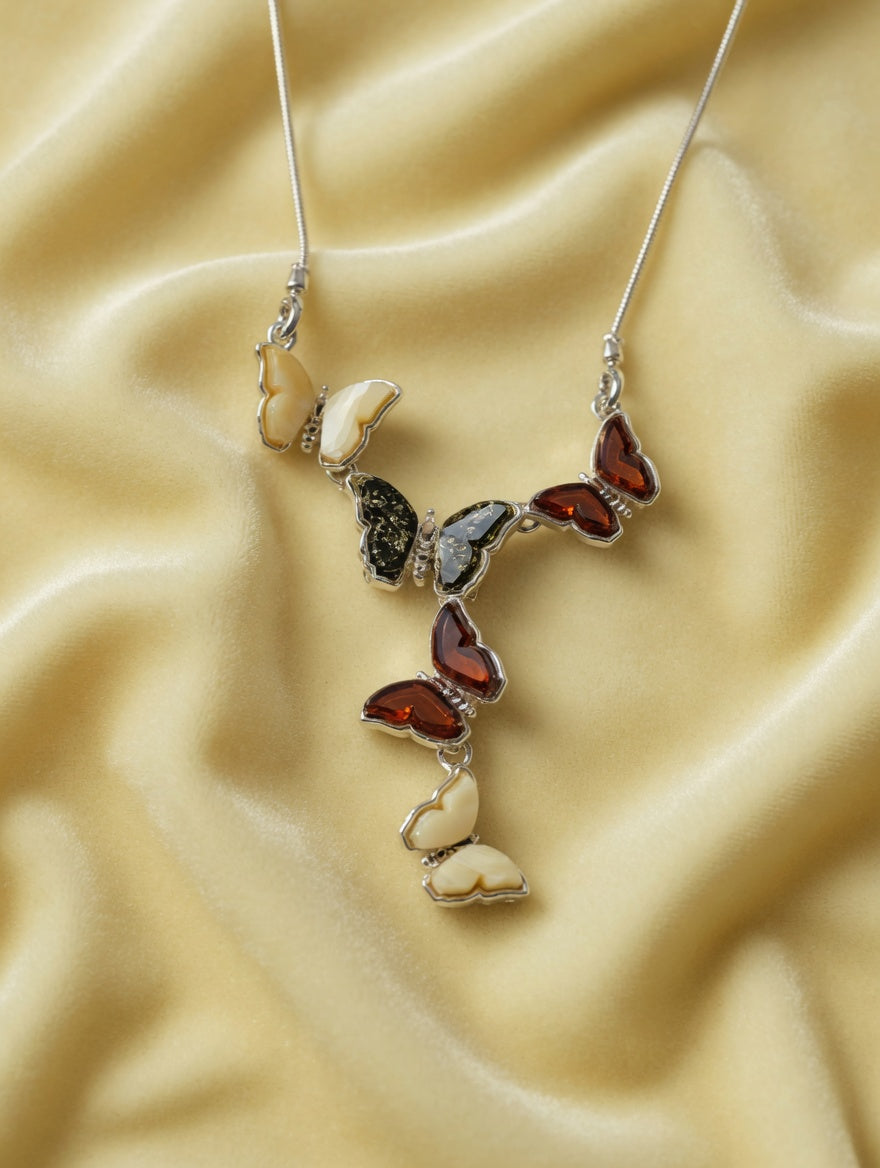 Amber Handmade Sterling Silver  Butterfly Drop Necklace