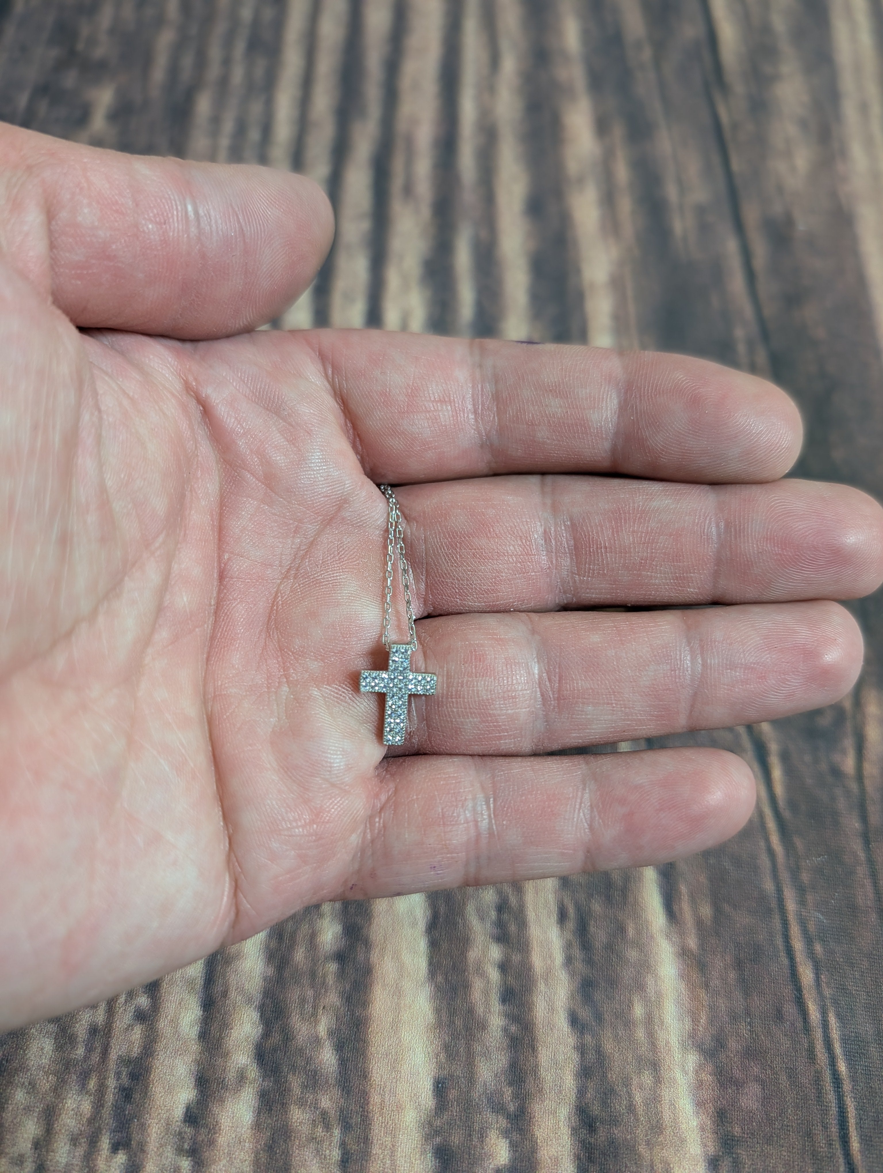 Small CZ Cross Sterling Silver Necklace