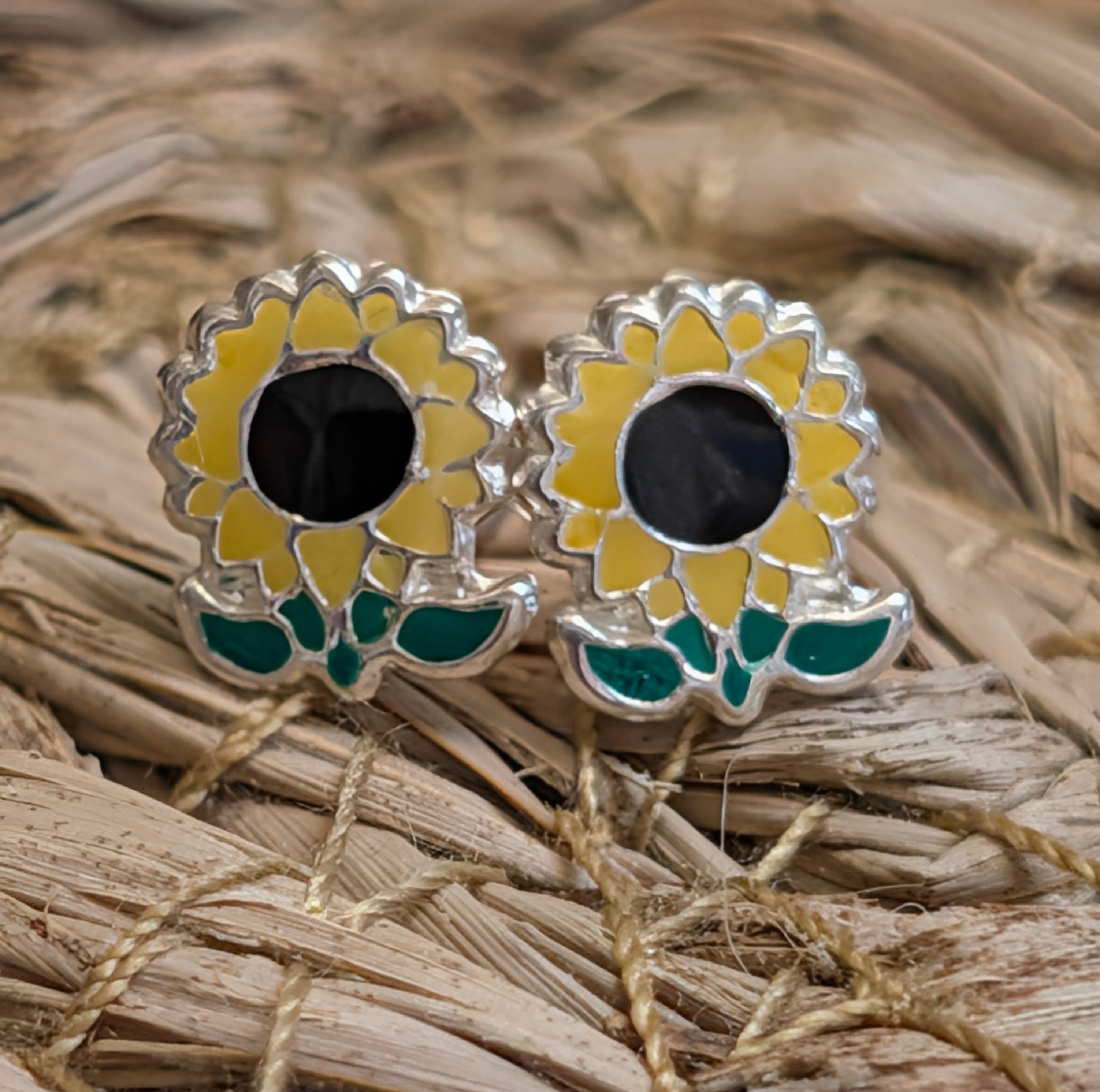 Sunflower Sterling Silver Stud Earrings