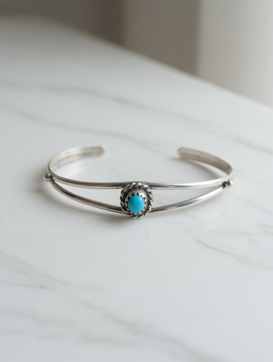 Handcrafted Sterling Silver Turquoise Kid's Cuff Bracelet