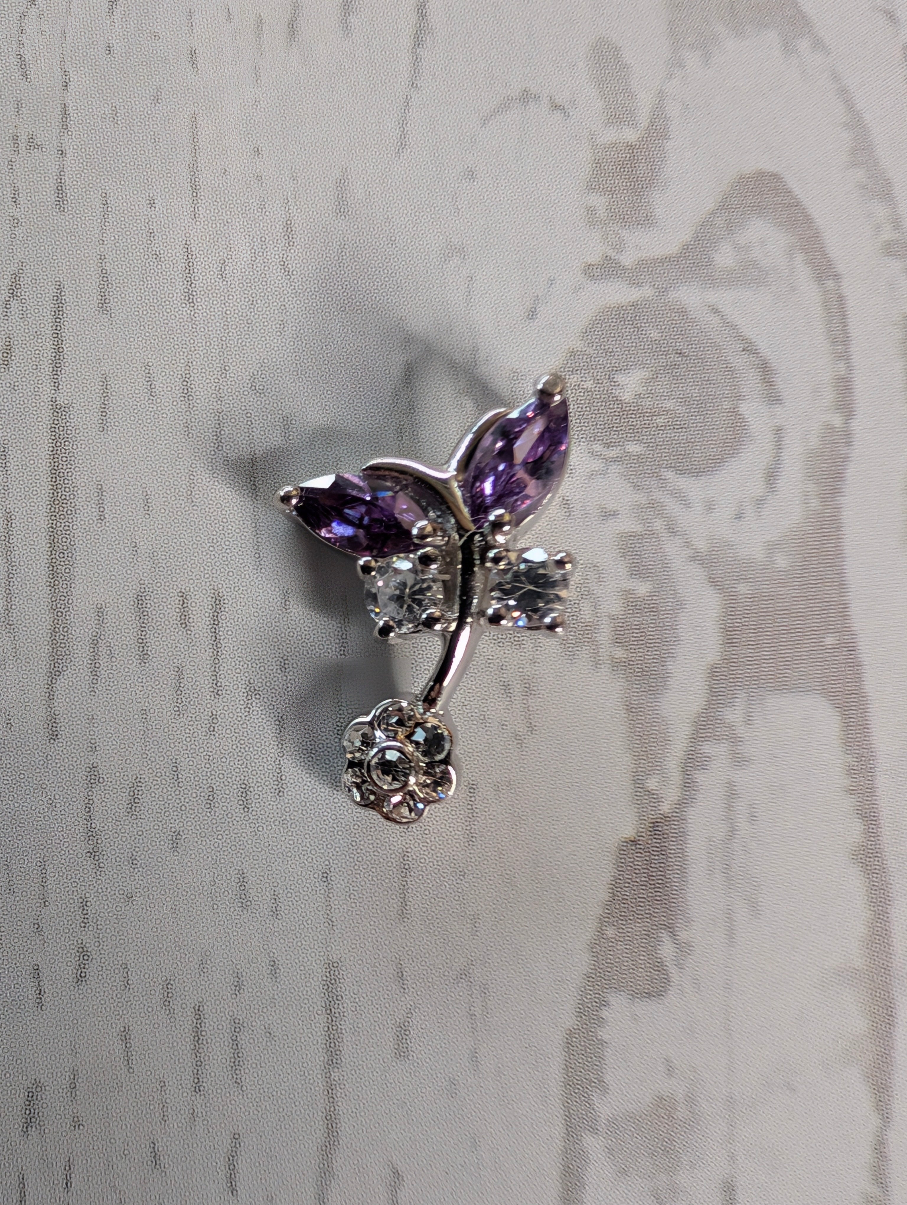 Sterling Silver CZ Purple Gemstone Butterfly Earrings & Pendant Jewelry Set