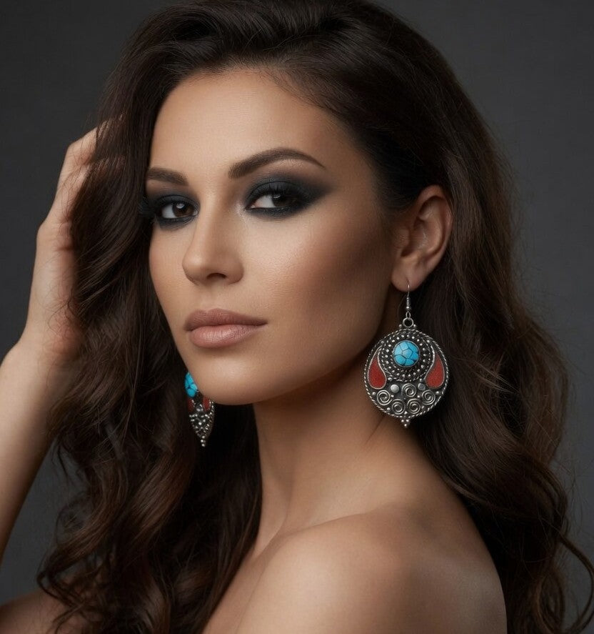 Turquoise Mosaic & Coral Drop Earrings – Southwest Artisan Statement