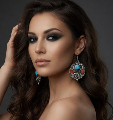 Turquoise Mosaic & Coral Drop Earrings – Southwest Artisan Statement