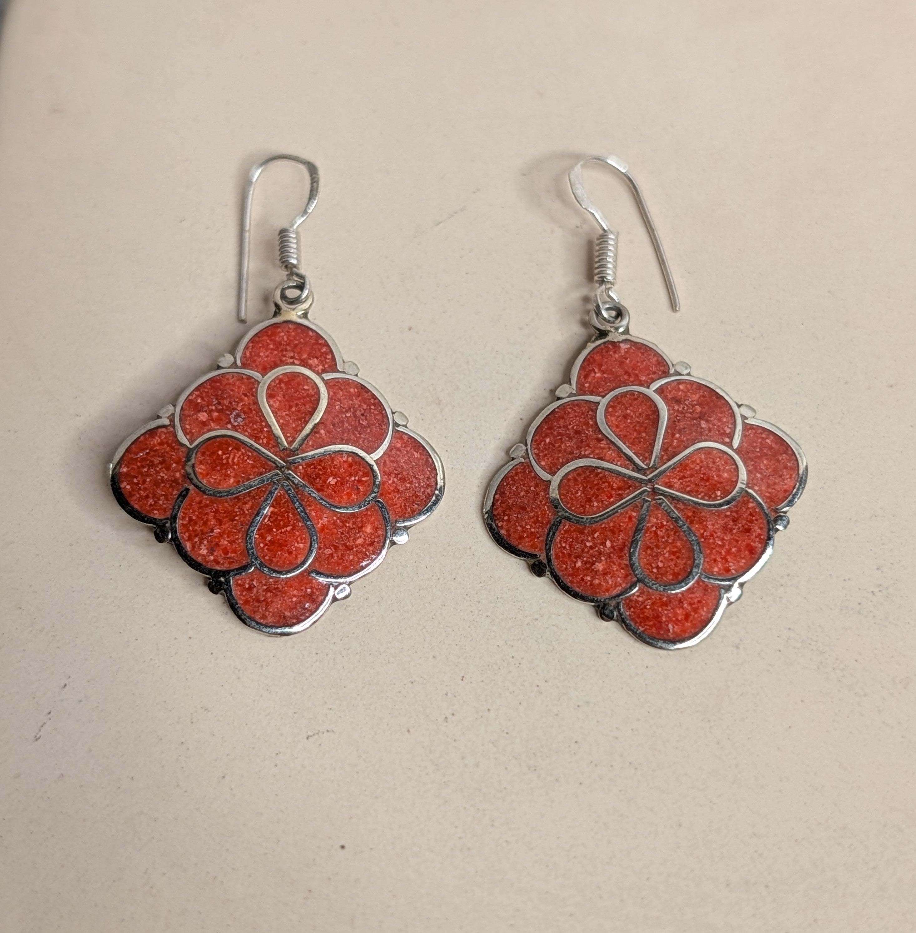 Coral Rhombus Shaped Drop Earrings