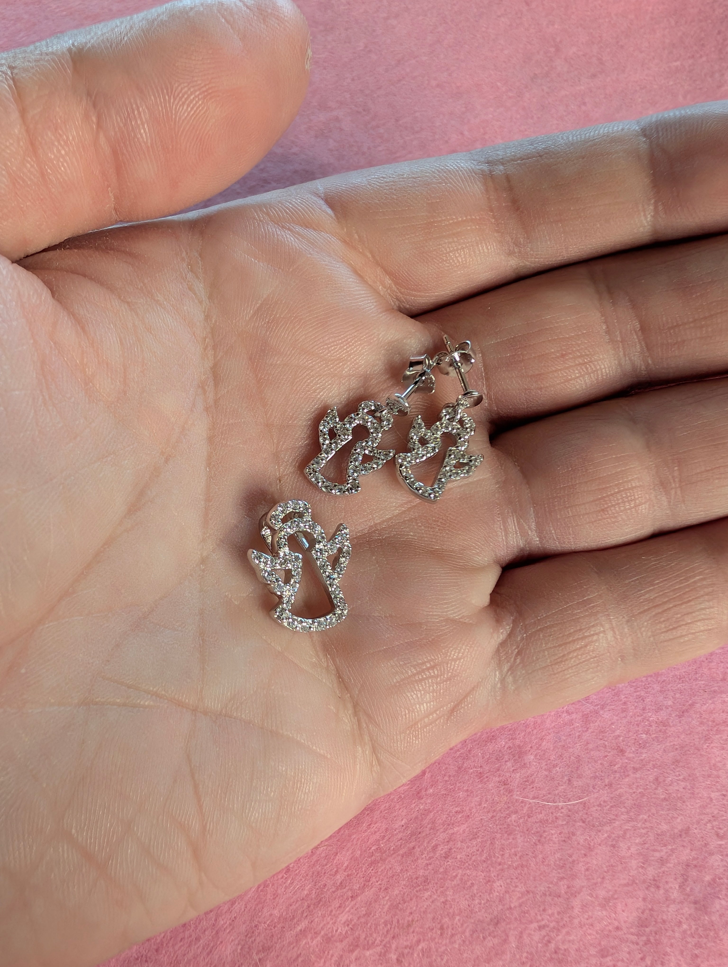 Sterling Silver CZ Matching Angel Earrings & Pendant Jewelry Set