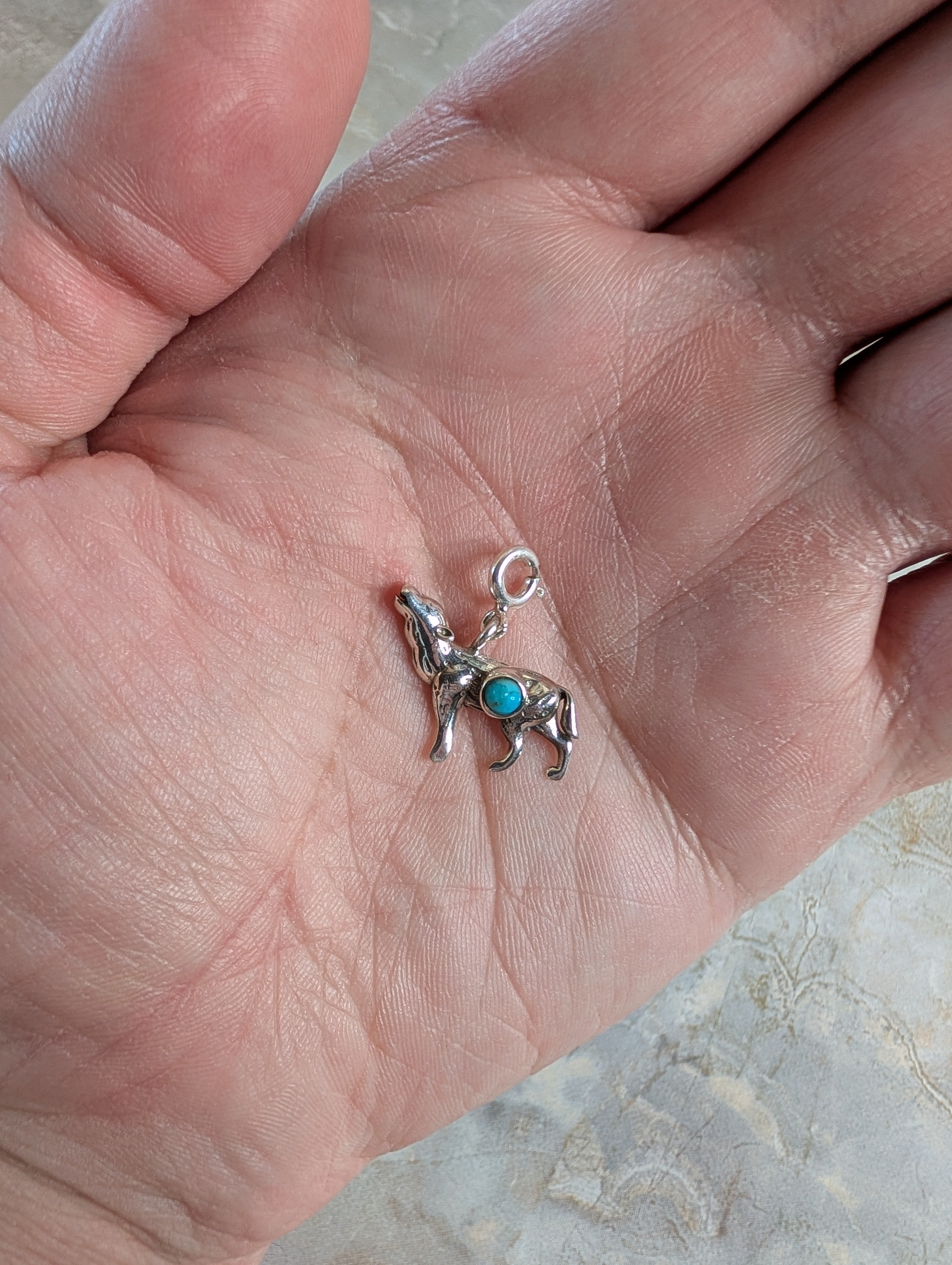 Sterling Silver Coyote Charm With Turquoise