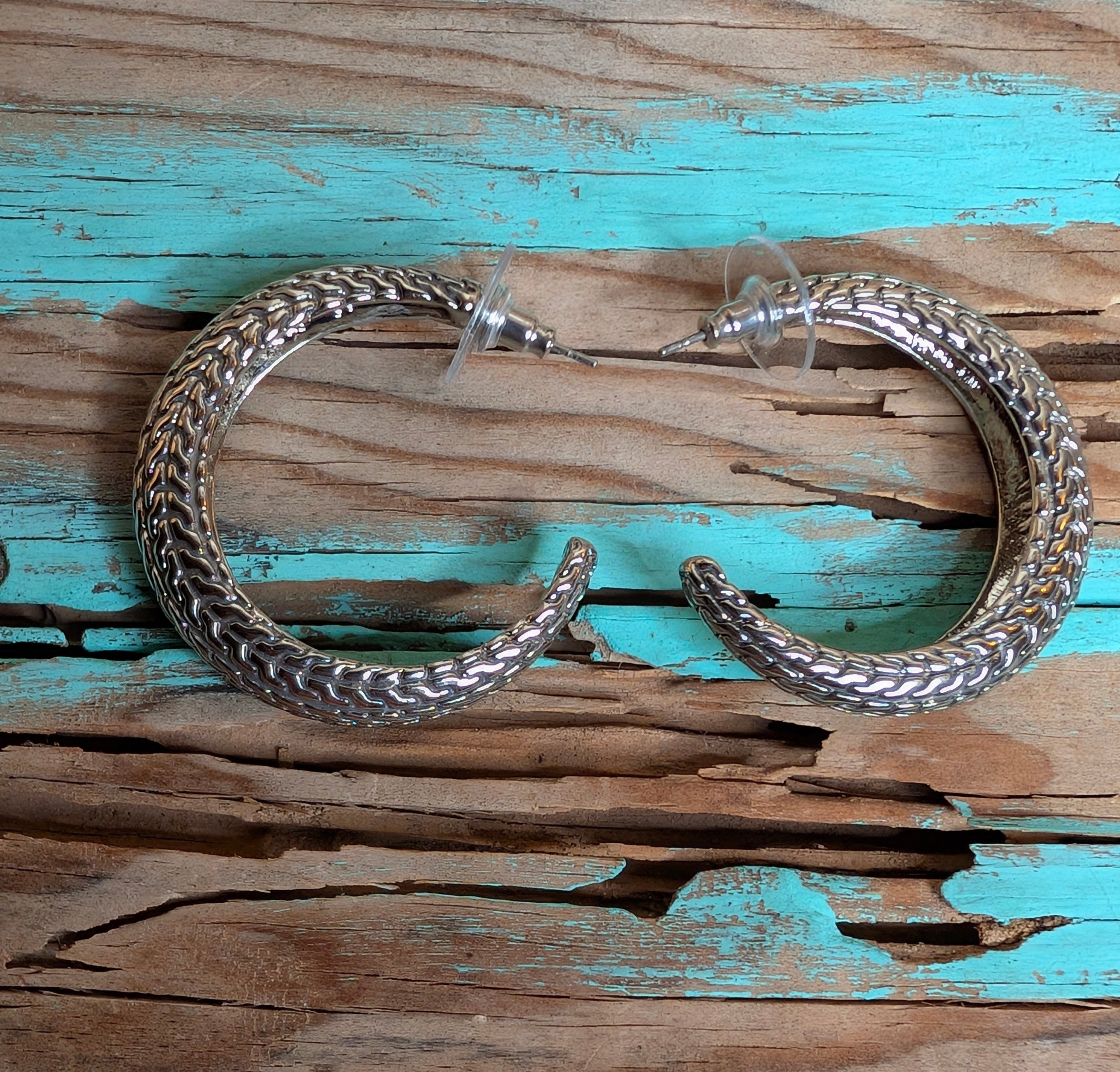 Large Braided Silver Plated Hoop Earrings