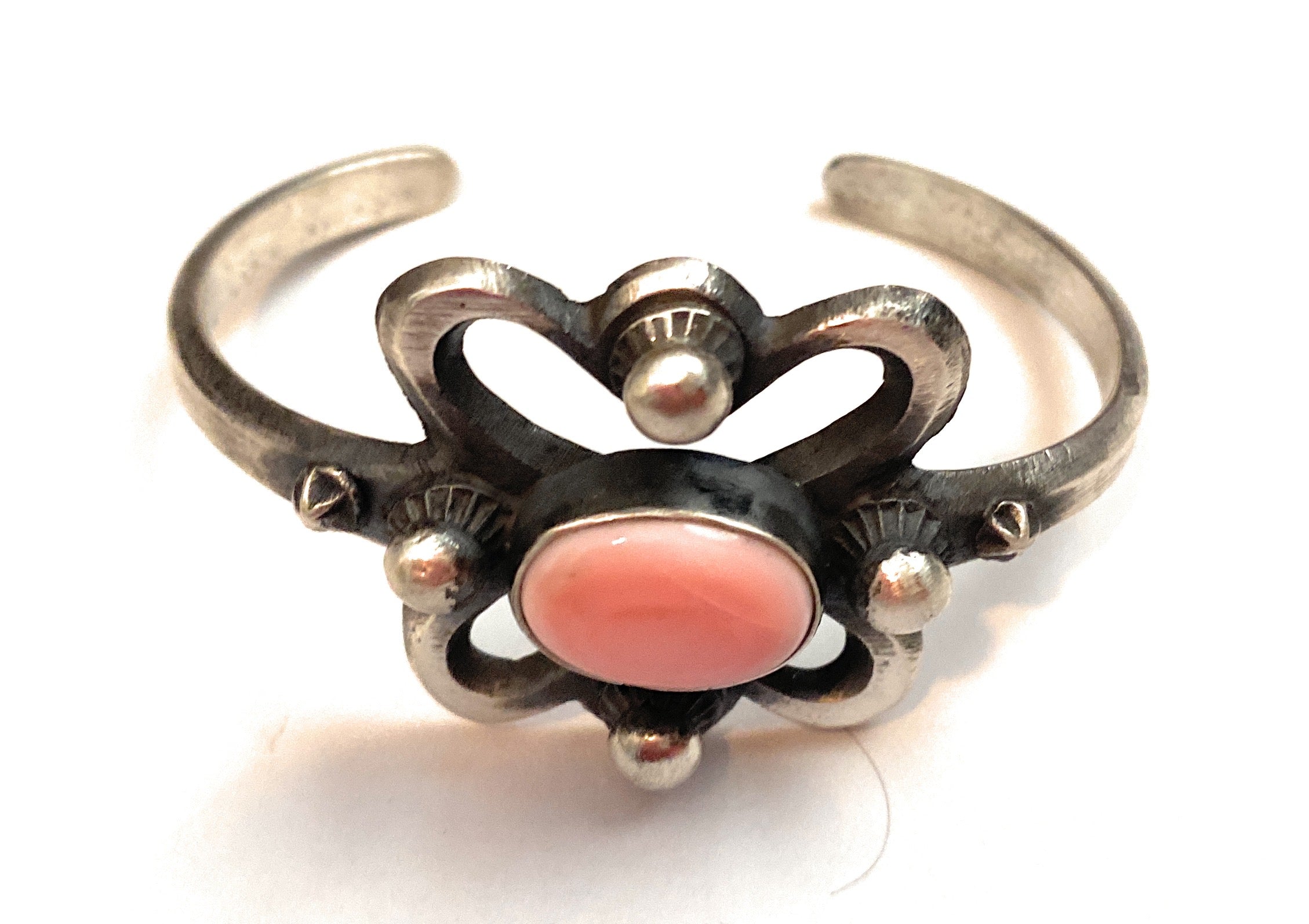 Navajo Queen Pink Conch Shell & Sterling Silver Cuff Bracelet By Chimney Butte