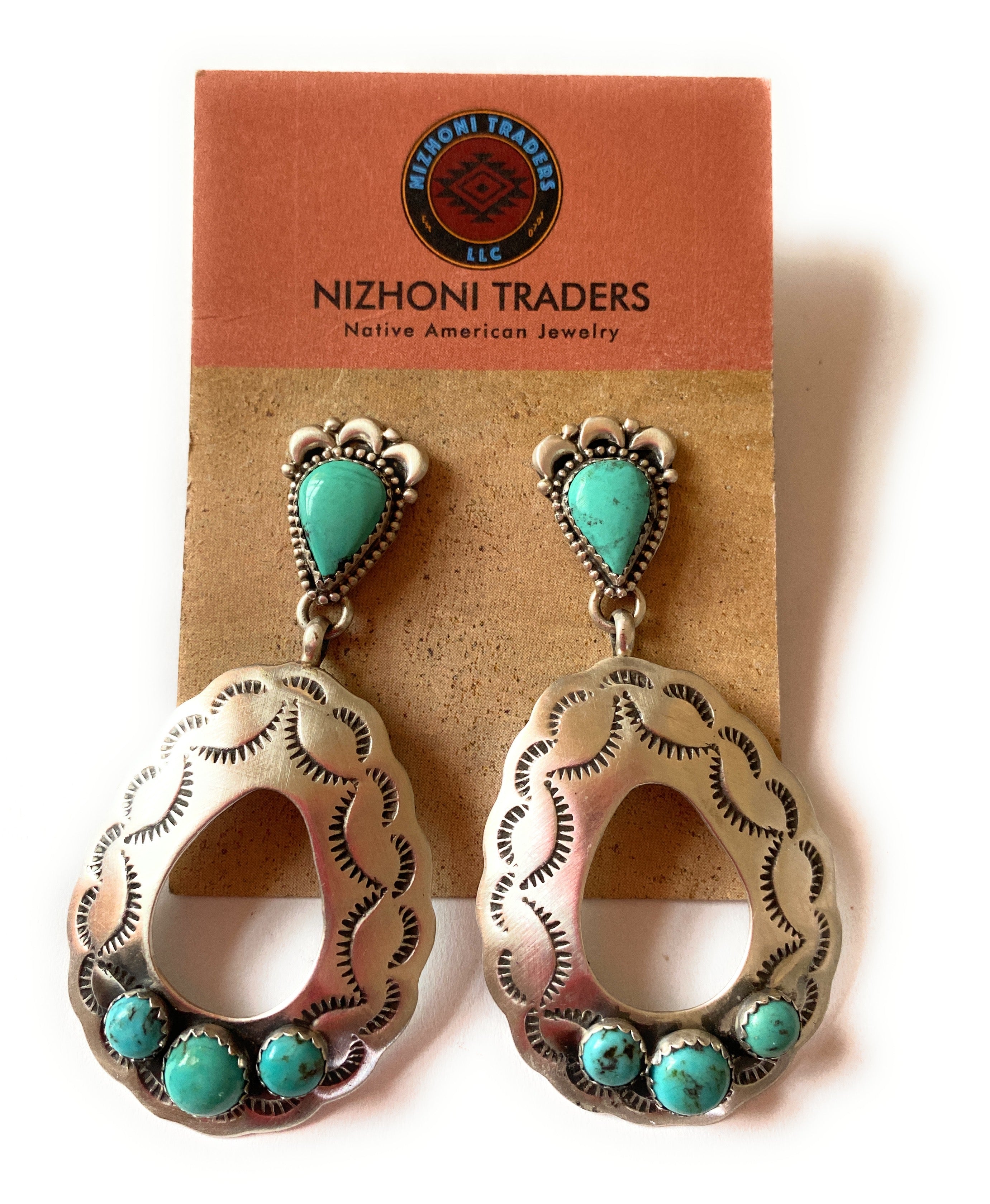 Navajo Turquoise & Sterling Silver Concho Dangle Earrings