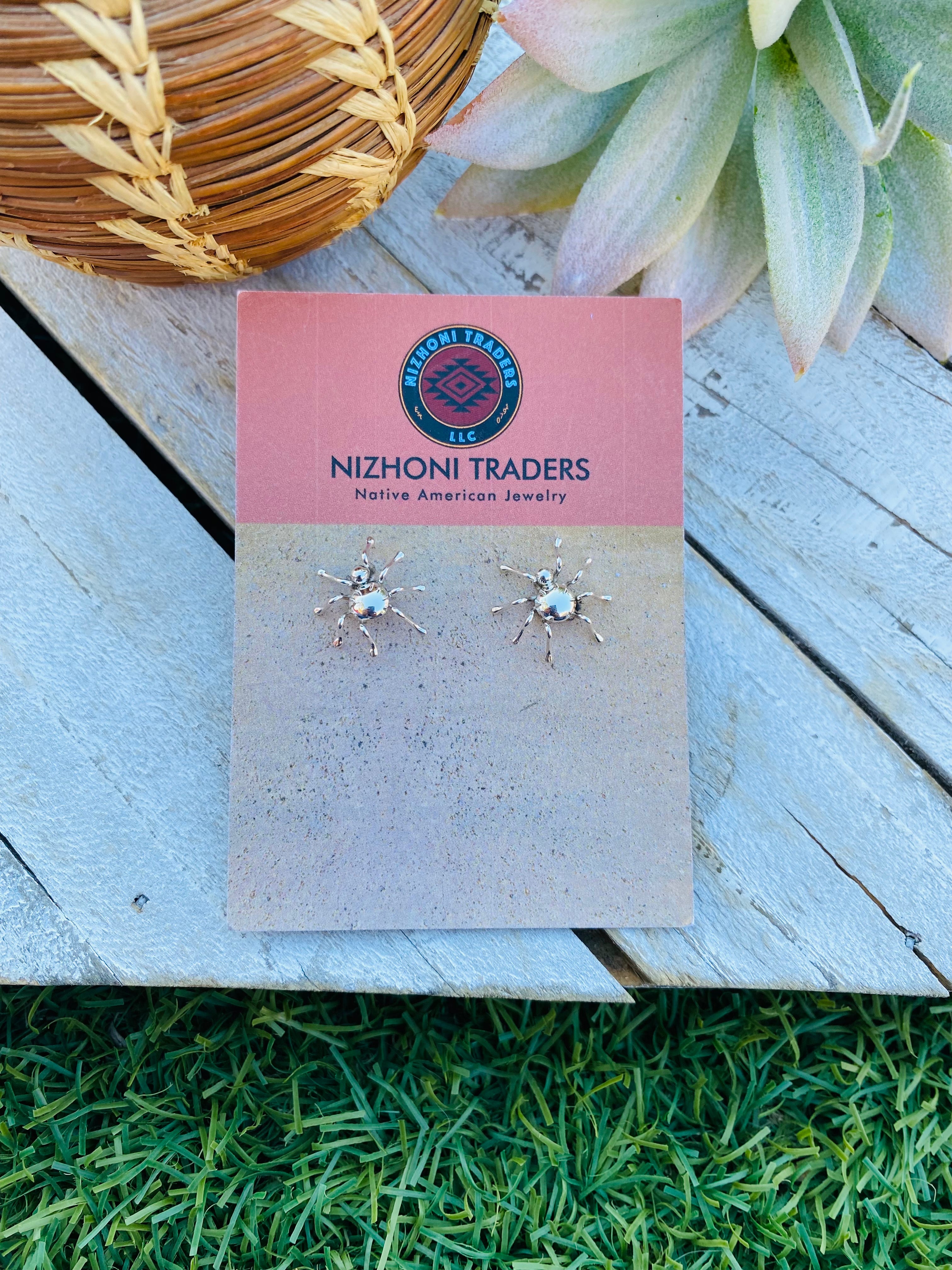 Navajo Sterling Silver Spider Stud Earrings