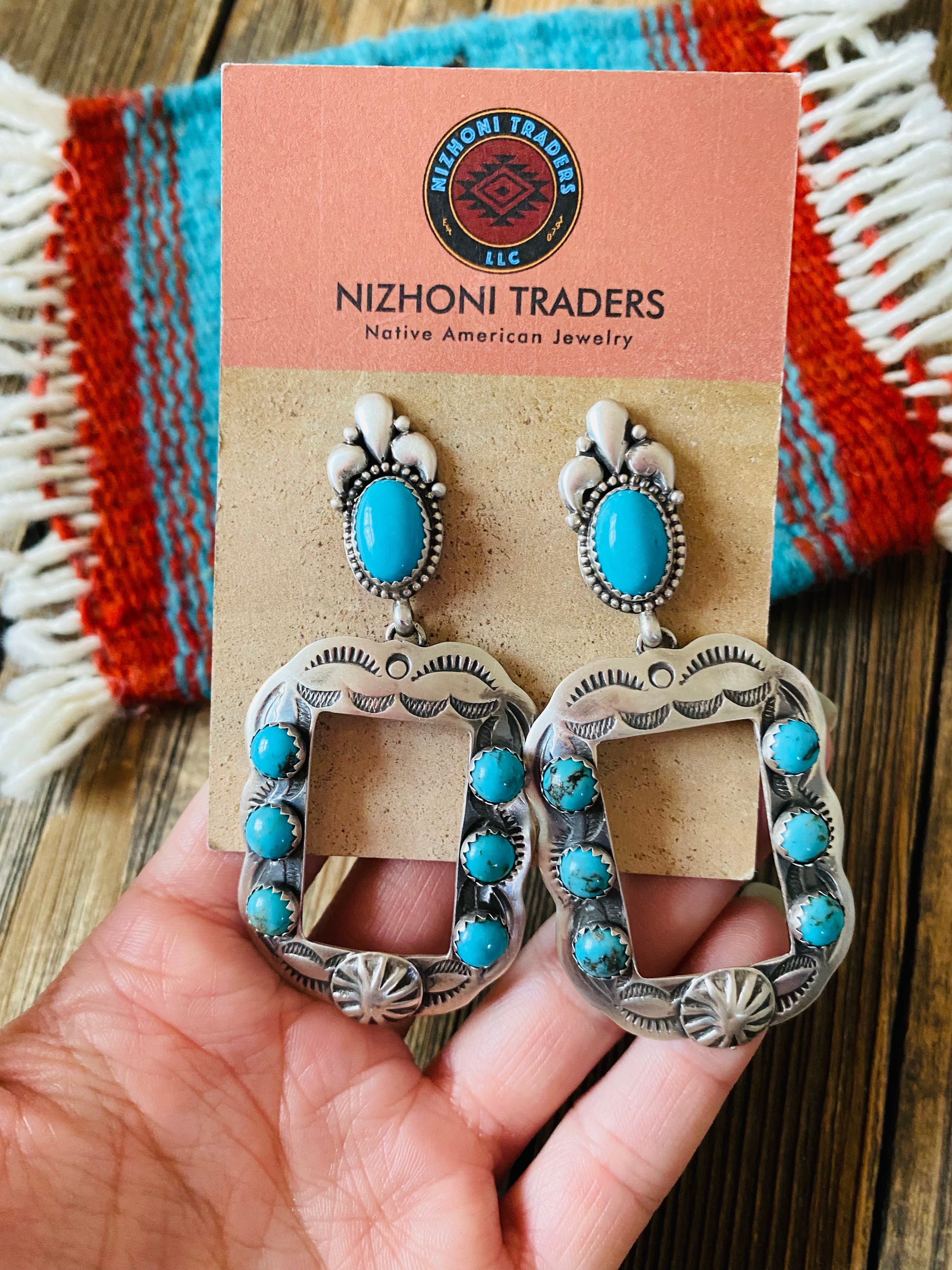 Navajo Turquoise & Sterling Silver Concho Dangle Earrings