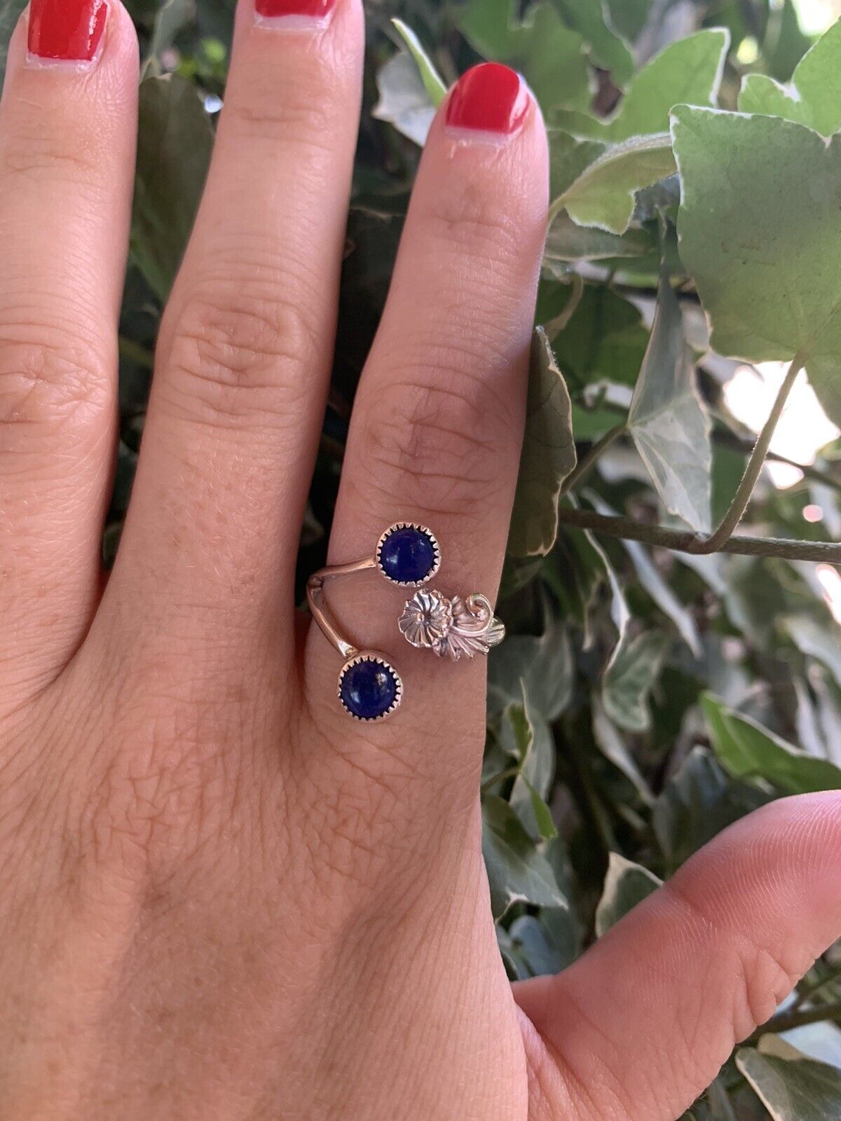 Navajo Lapis Sterling Silver Adjustable Flower Ring