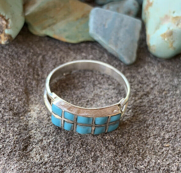 Handcrafted Sterling Silver Double Turquoise 10 Stone Stacker Ring