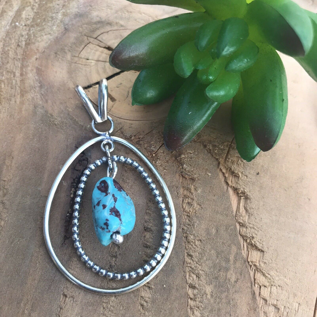Handcrafted Sterling Silver & Turquoise Rope Style Pendant