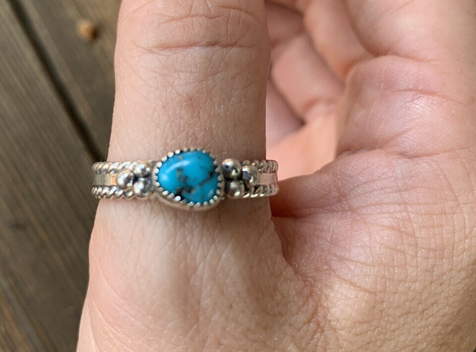 Navajo Kingman Turquoise & Sterling Silver Braided Band