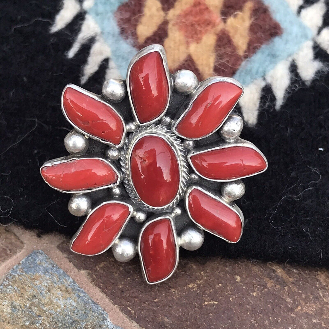 Handcrafted Sterling Silver Natural Red Coral Cluster Ring Lorenzo James