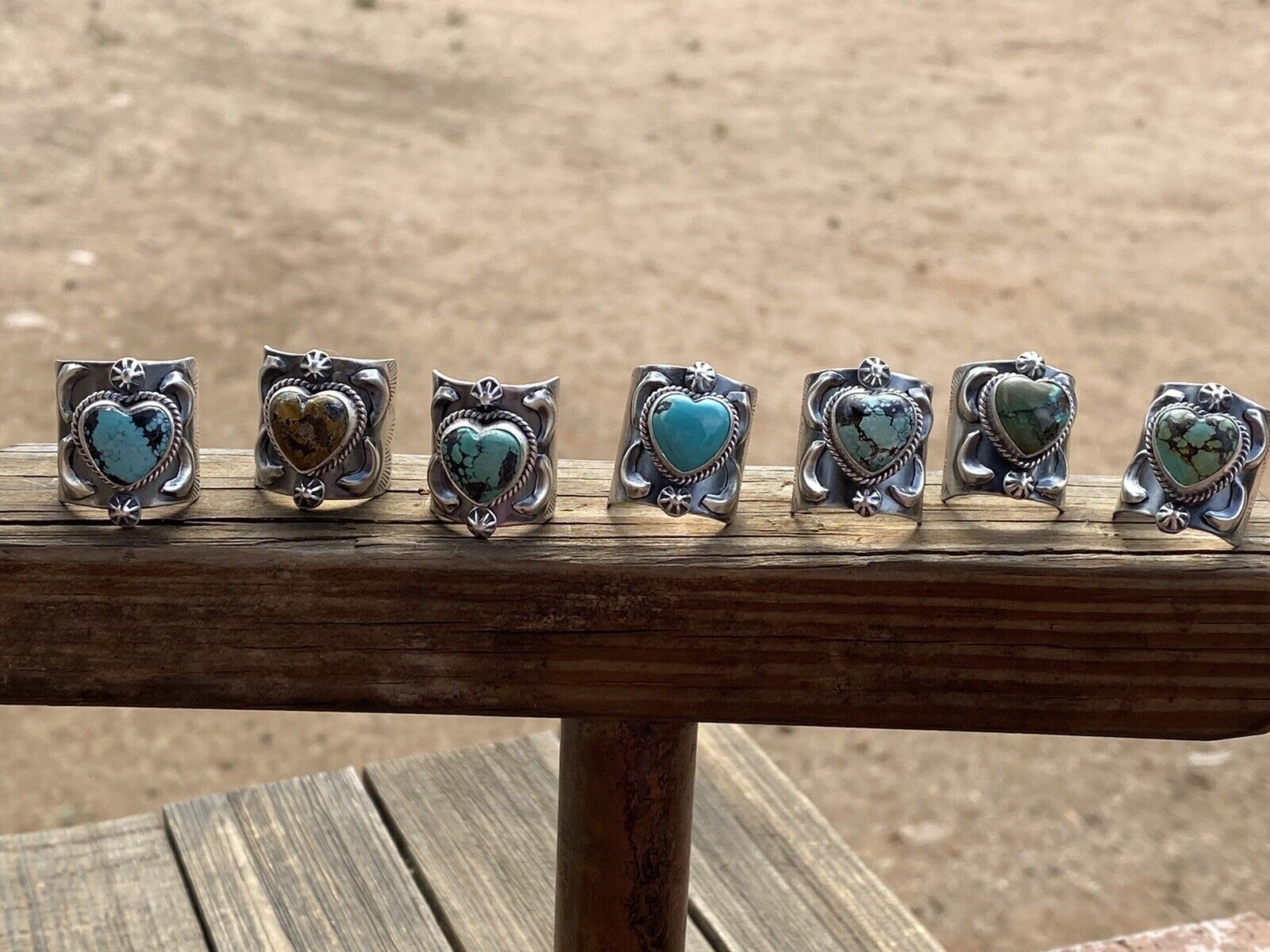 Custom Eli Skeets Navavjo Turquoise and Sterling Silver Heart ring