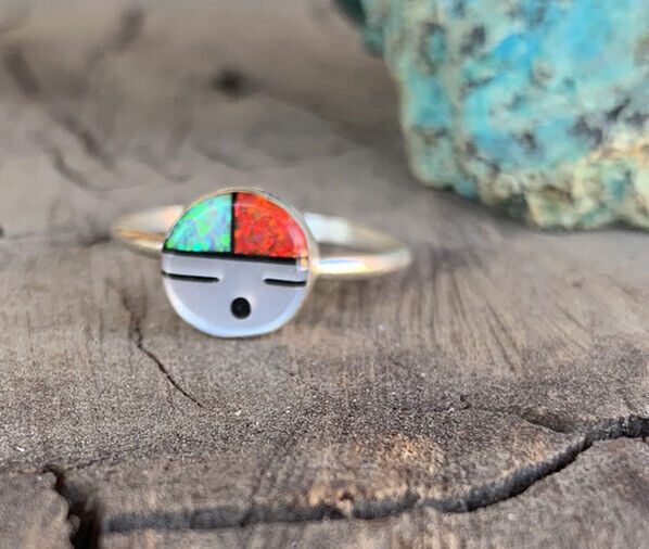 Handcrafted Sun face Multi Stone Inlay Opal Ring