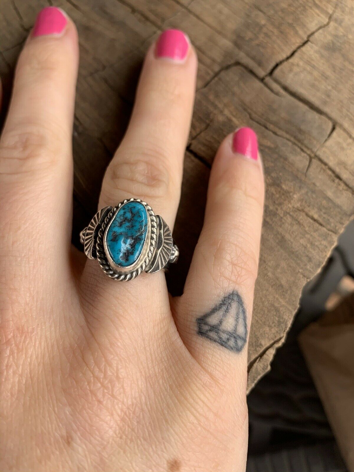 Navajo Kingman Turquoise & Sterling Silver crescent ring