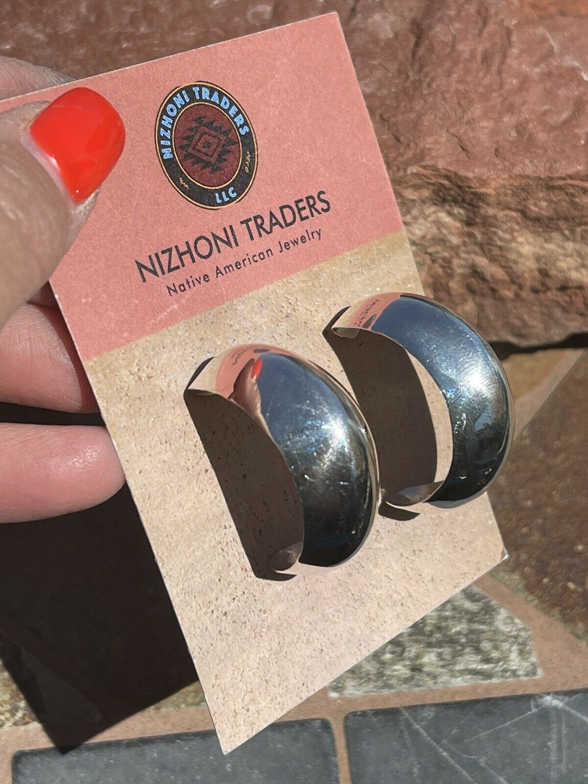 Navajo Sterling Silver Crescent Hoop Earrings