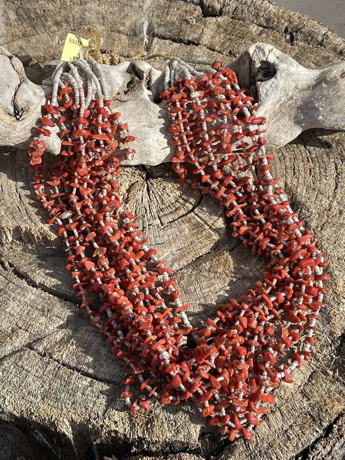 Vintage Old Pawn Navajo Natural Coral Beaded Turquoise & Heishi Necklace