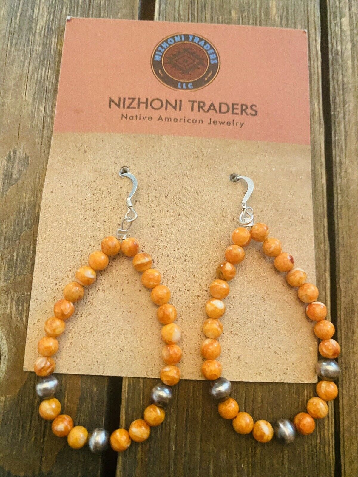 Navajo Spiny And Sterling Silver Beaded Dangle Earrings