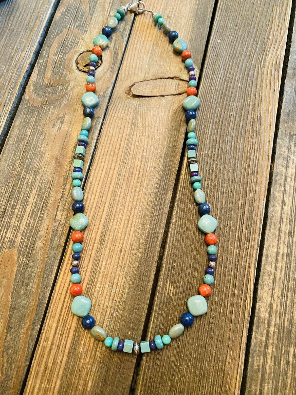 Navajo Sterling Silver & Multi Stone Beaded Necklace