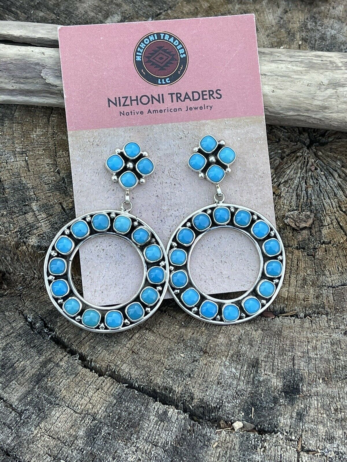 Navajo Natural Sleeping Beauty Turquoise Sterling Dangle Earrings Artist