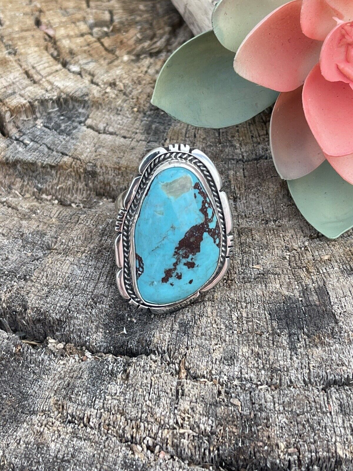 Navajo Royston Turquoise Sterling Southwestern Adjustable Ring Wydell Billie