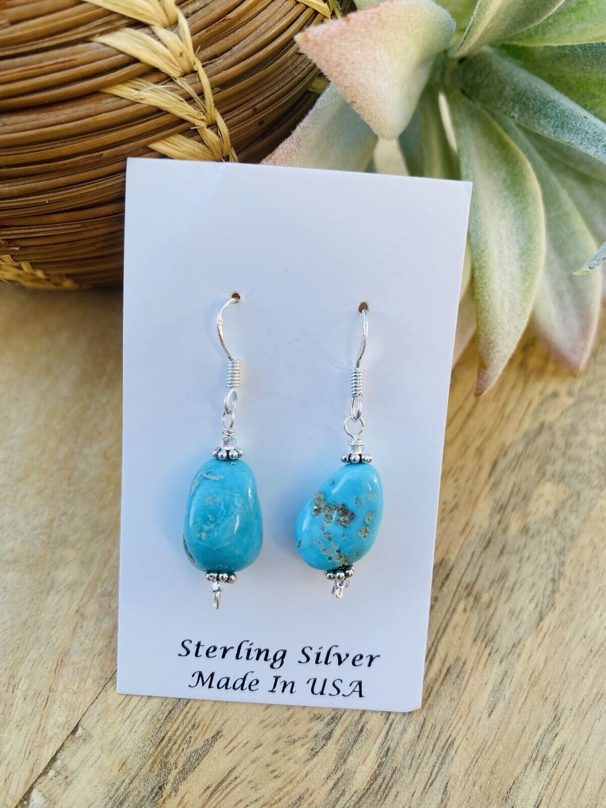 Navajo Sterling Silver & Turquoise Bead Dangle Earrings