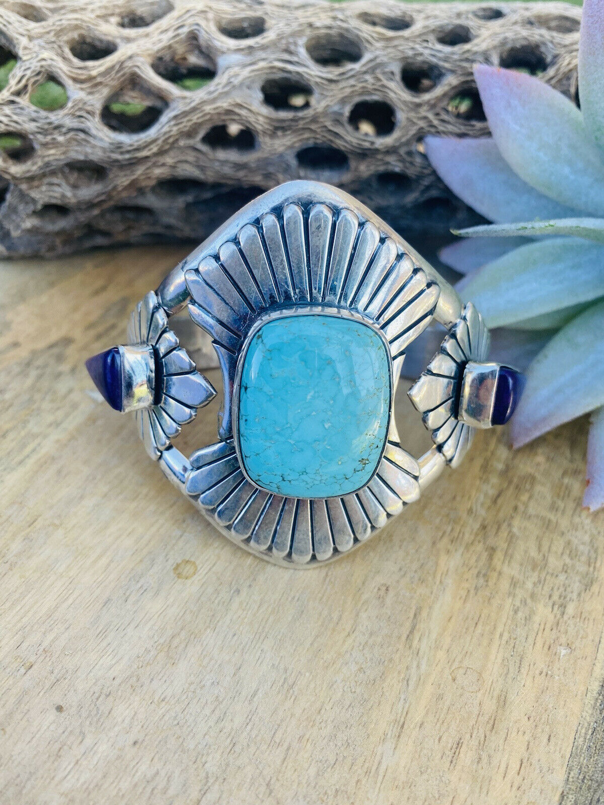 Navajo Dry Creek Turquoise, Charoite And Sterling Silver Cuff Bracelet