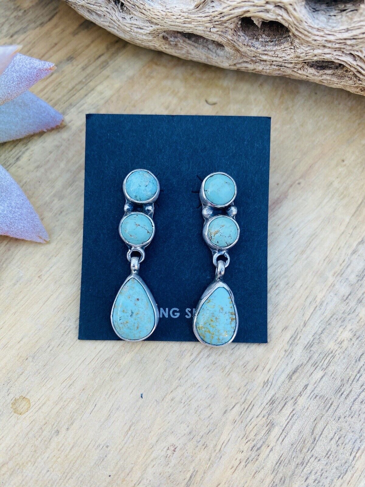 Navajo Sterling Silver and Turquoise Dangle Earrings Signed