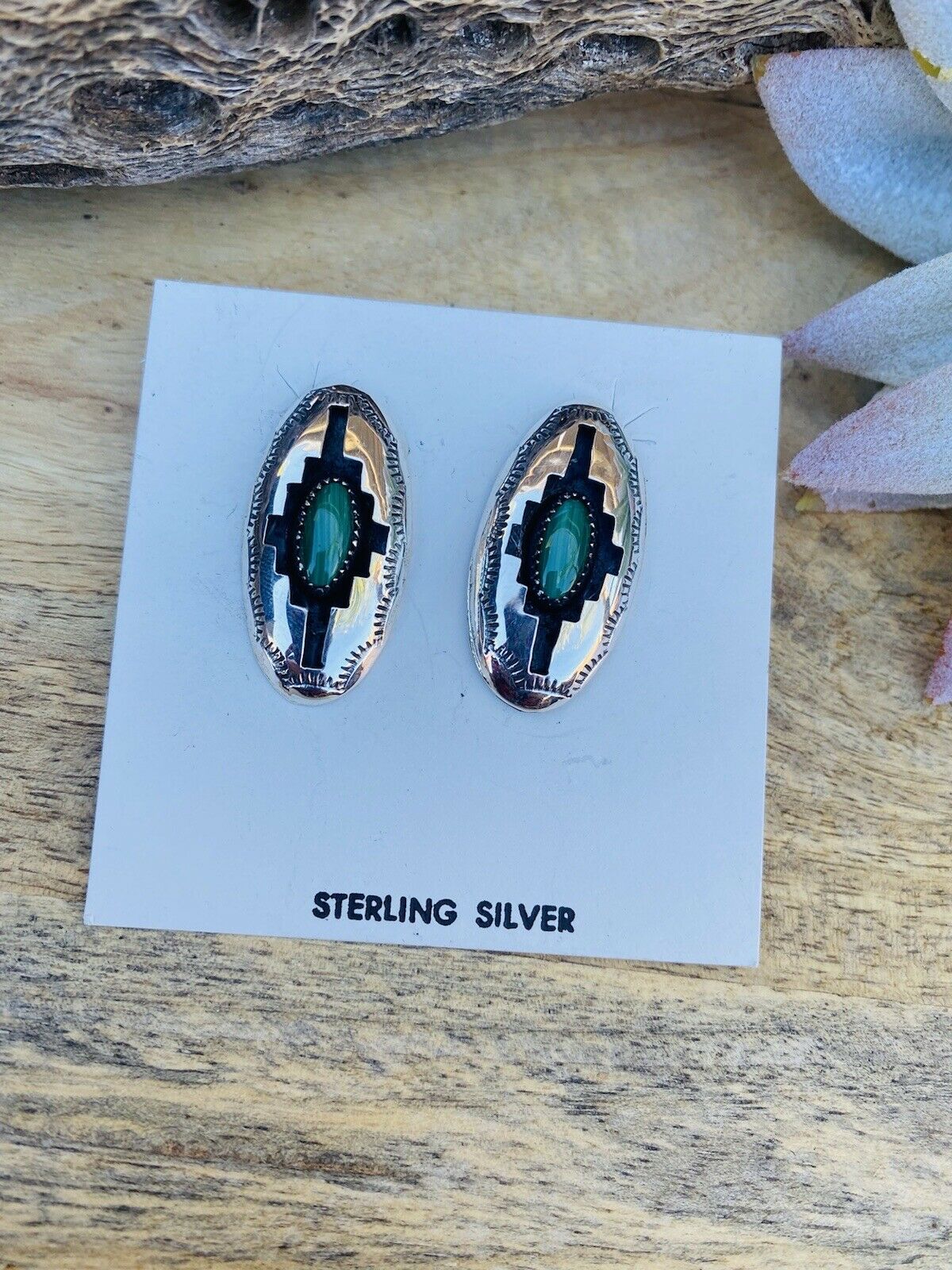 Navajo Malachite & Sterling Silver Shadow Box Post Earrings