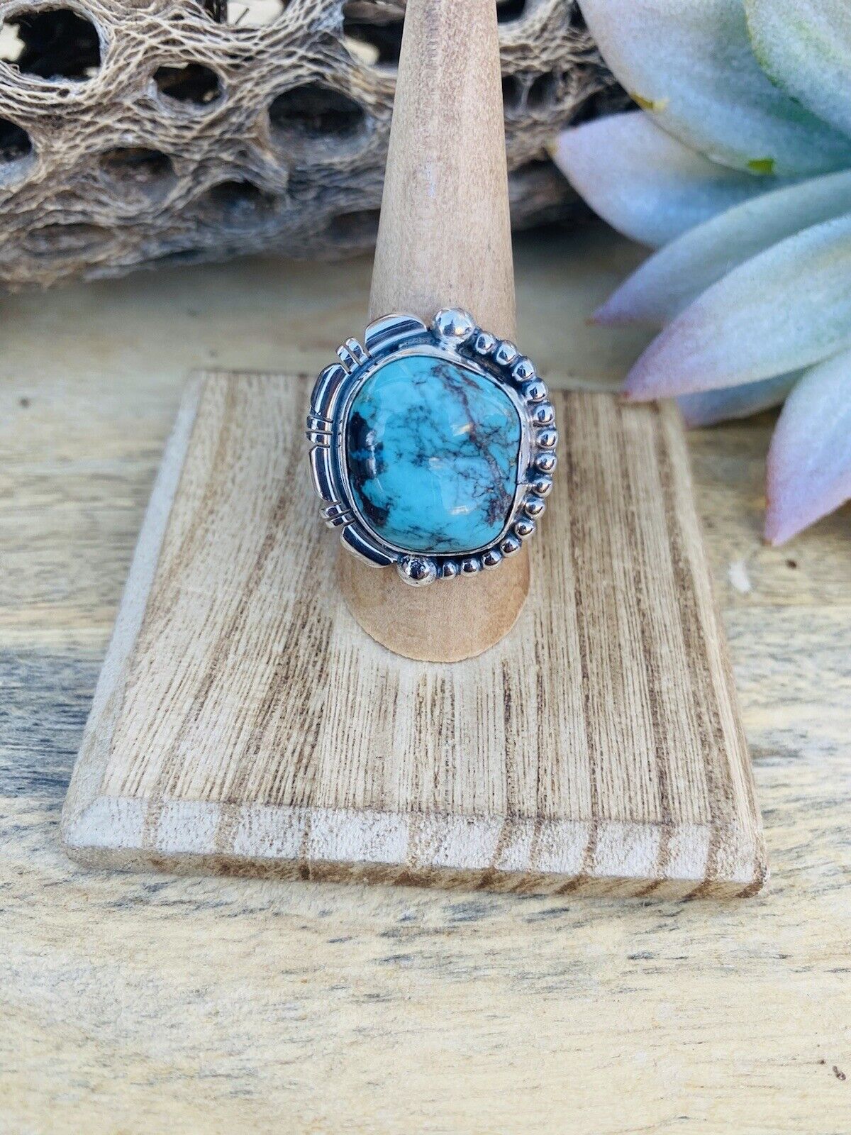 Oversized Southwestern outlets Size 8 Blue Turquoise Gemstone Sterling Silver Ring NWOT