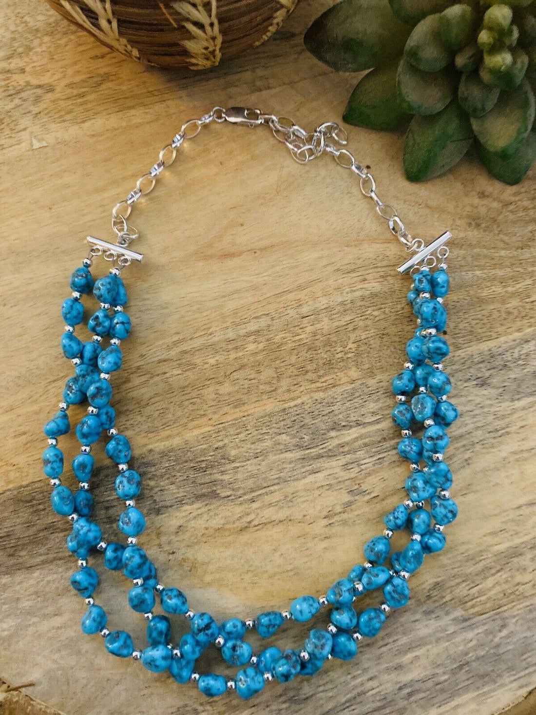 Handcrafted Sterling Silver & Natural Sleeping Beauty Turquoise Nugget  Necklace