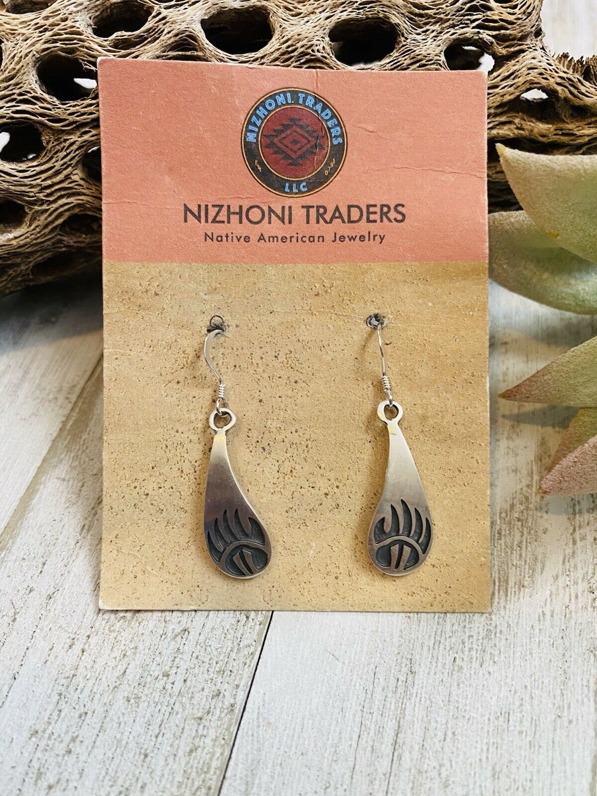 Hopi Sterling Silver Bear Paw Dangle Earrings