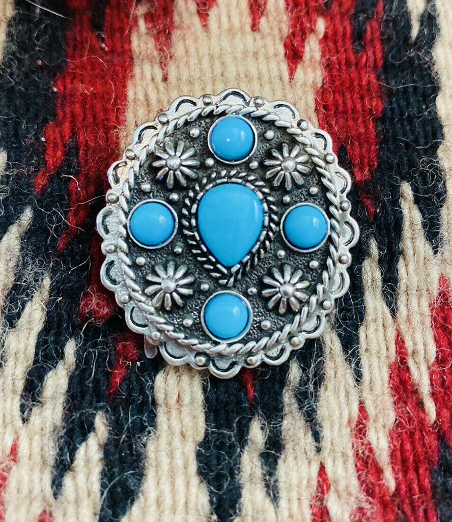 Vintage Navajo Turquoise & Hand Stamped Sterling Silver Ponytail Hook