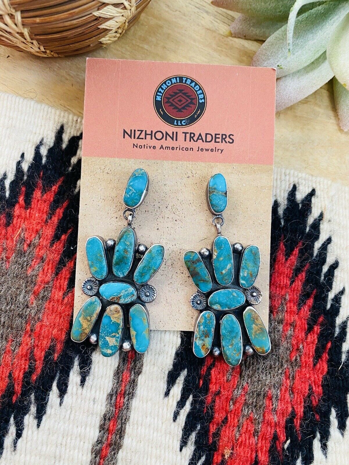 Navajo Jacqueline Silver Royston Turquoise & Sterling Silver Dangle Earrings