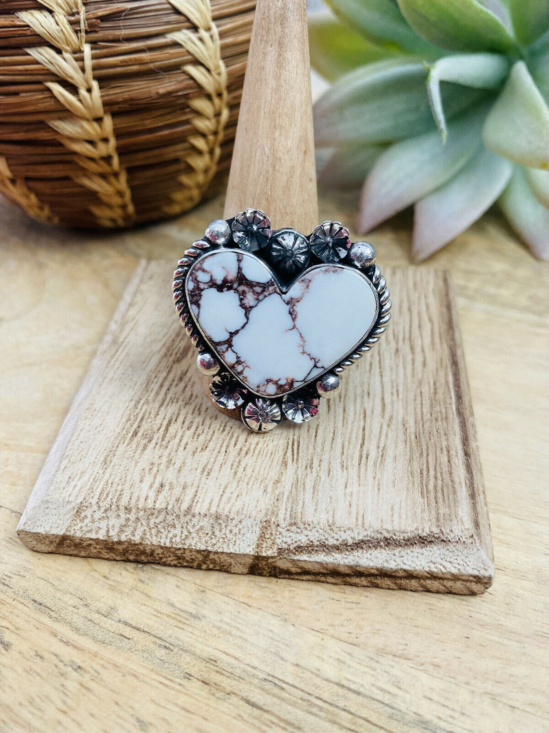 Handcrafted Wild Horse And Sterling Silver Heart Ring Size 11.5