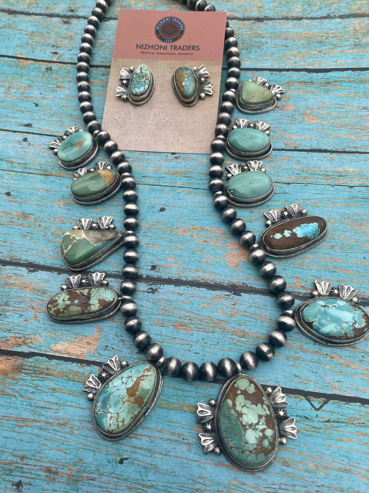 Stunning Navajo Sterling Silver Royston Turquoise Necklace & EarrIng Set