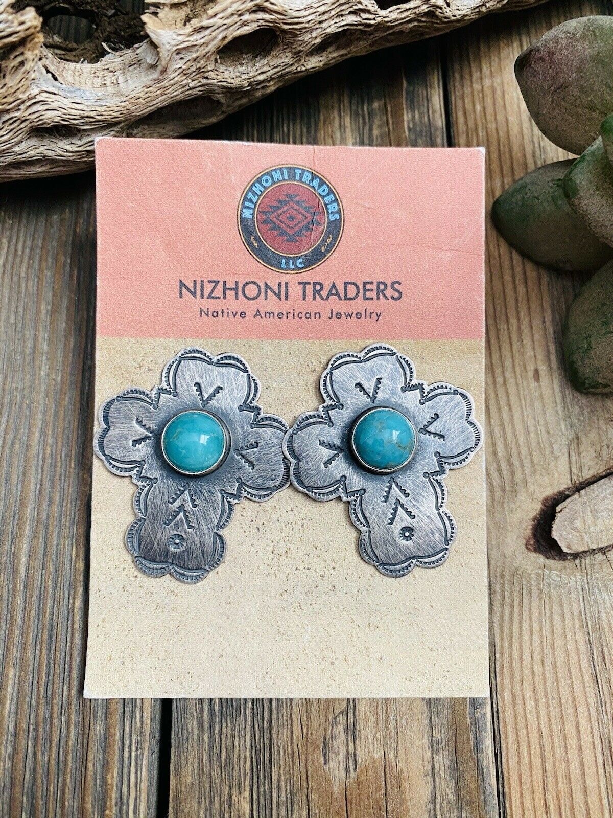 Navajo Turquoise & Sterling Silver Cross Post Earrings Signed