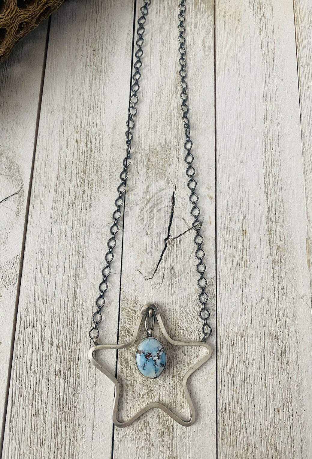 Navajo Golden Hills Turquoise & Sterling Silver Star Necklace Signed