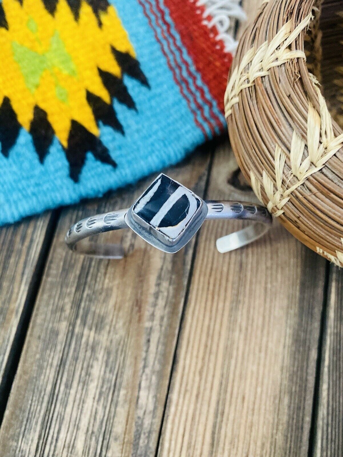 Navajo Sterling Silver & Zebra Jasper Cuff Bracelet